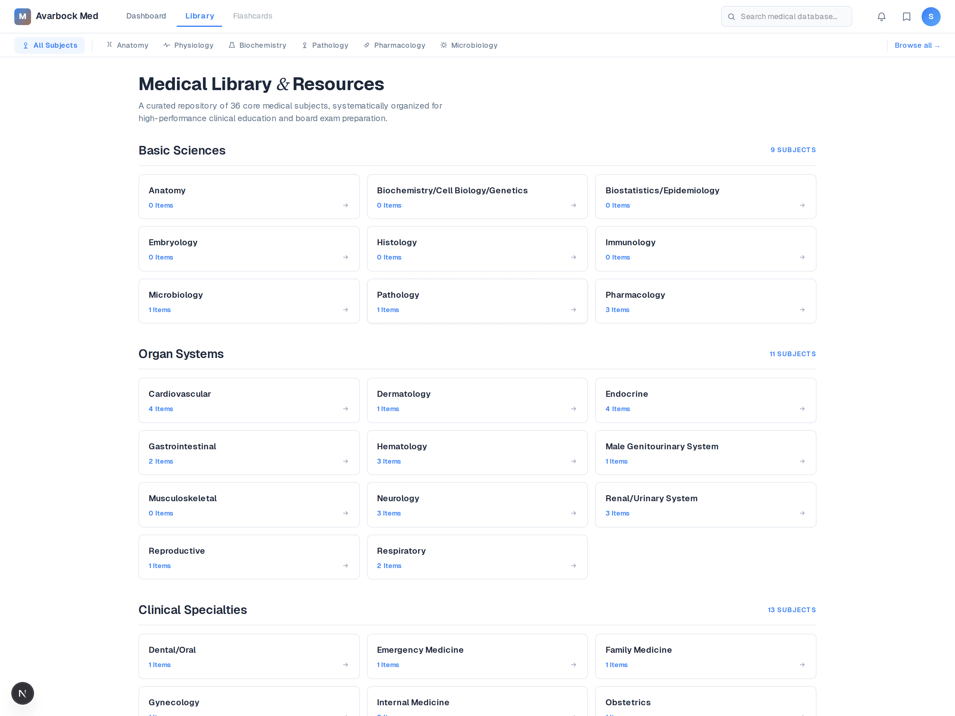 Medical library organized by subject category